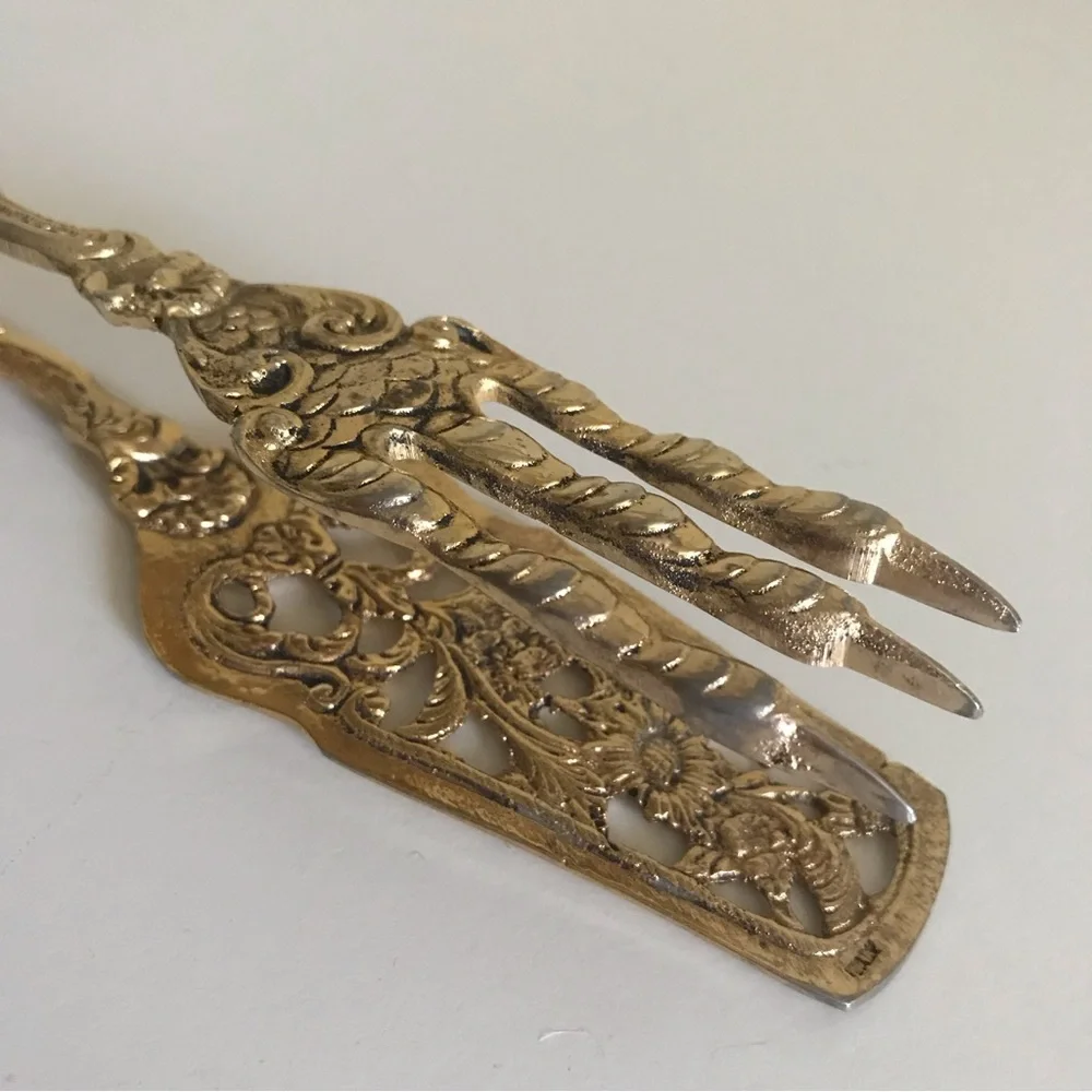 Antique Gold Plated Bird Claws Cake Tongs